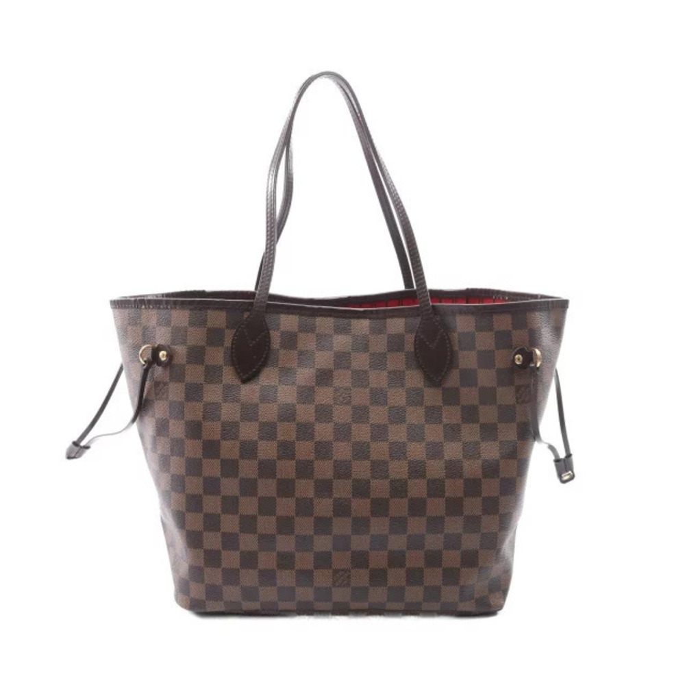 Louis Vuitton Neverfull Damier Ebene Brown Tote Bag Canvas Leather Brown